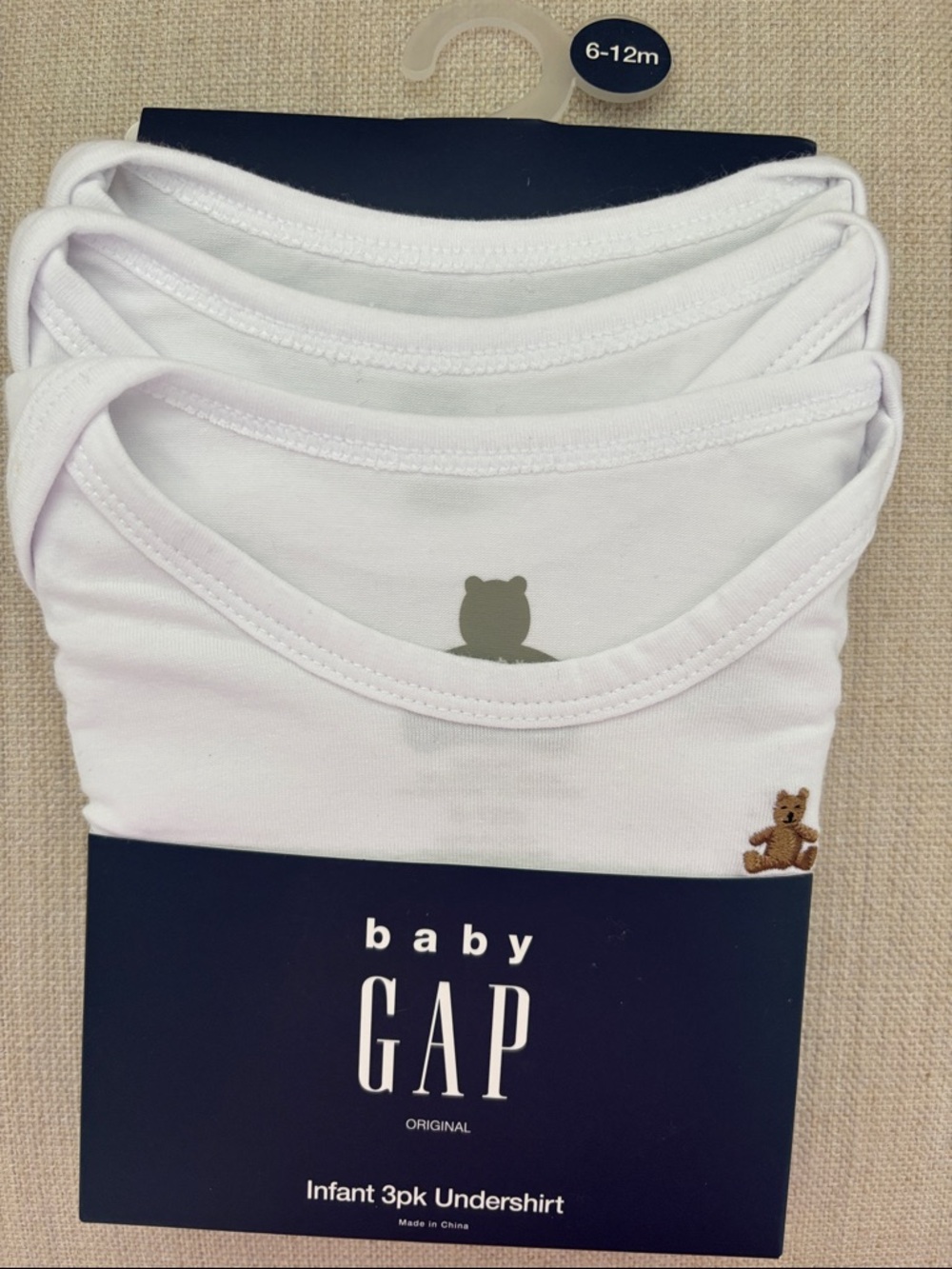 NWT Baby GAP White Infant 3-Pack Undershirts with Teddy Motif